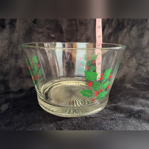 Vtg Indiana Glass Xmas Holly & Berry Serving Dish Snack Bowl IceBucket FREE SHIP - Picture 3 of 4